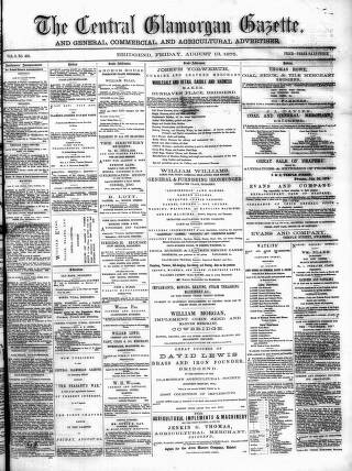 cover page of Central Glamorgan Gazette published on August 13, 1875