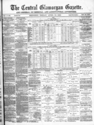 cover page of Central Glamorgan Gazette published on April 20, 1883