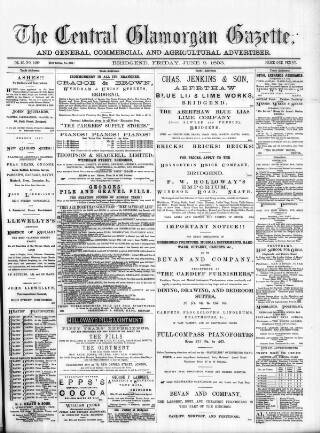 cover page of Central Glamorgan Gazette published on June 2, 1893