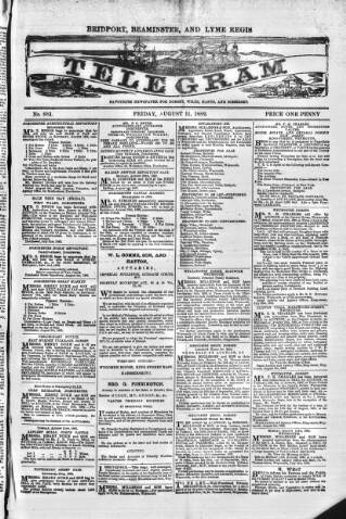 cover page of Bridport, Beaminster, and Lyme Regis Telegram published on August 11, 1882