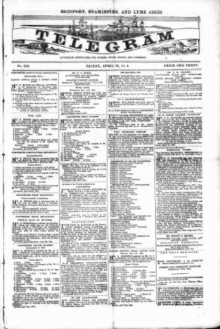 cover page of Bridport, Beaminster, and Lyme Regis Telegram published on April 25, 1884