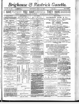 cover page of Brighouse & Rastrick Gazette published on April 16, 1887