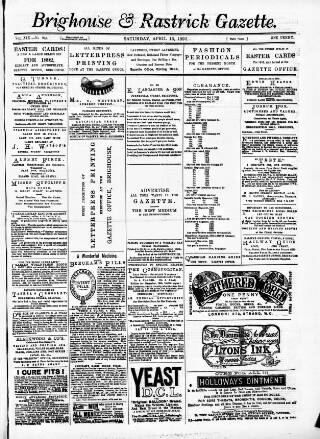 cover page of Brighouse & Rastrick Gazette published on April 16, 1892