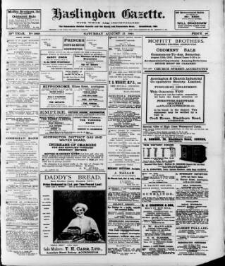cover page of Haslingden Gazette published on August 13, 1921