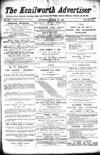 cover page of Kenilworth Advertiser published on March 28, 1891