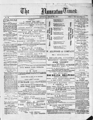cover page of Nuneaton Times published on March 20, 1875