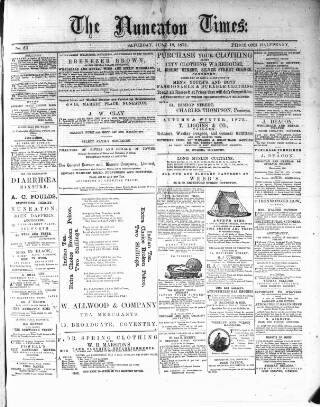 cover page of Nuneaton Times published on June 12, 1875