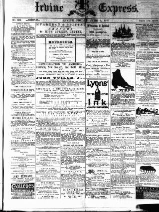 cover page of Irvine Express published on June 1, 1883
