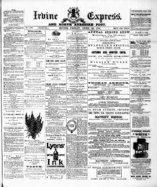 cover page of Irvine Express published on April 23, 1886