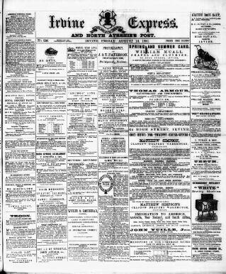 cover page of Irvine Express published on August 13, 1886