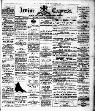 cover page of Irvine Express published on December 10, 1886