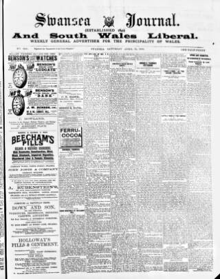 cover page of Swansea Journal and South Wales Liberal published on April 21, 1900