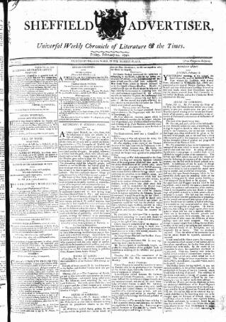 cover page of Sheffield Public Advertiser published on February 24, 1792