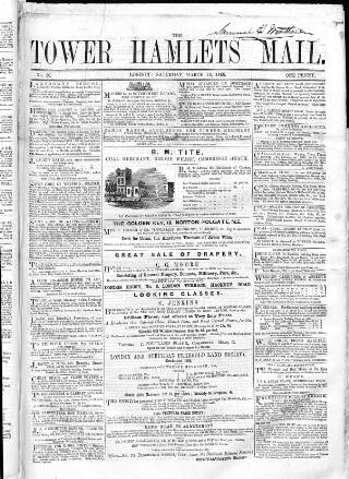 cover page of Tower Hamlets Mail published on March 13, 1858