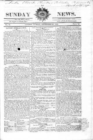 cover page of Sunday News published on September 28, 1823