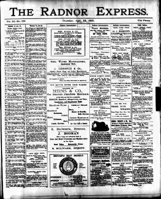 cover page of Radnor Express published on April 25, 1901