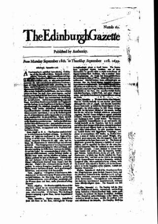 cover page of Edinburgh Gazette published on September 21, 1699