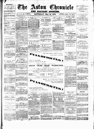 cover page of Birmingham & Aston Chronicle published on May 18, 1878