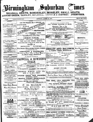 cover page of Birmingham Suburban Times published on August 13, 1887