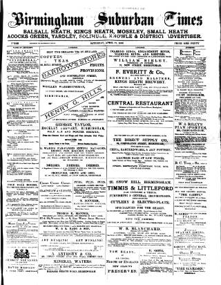 cover page of Birmingham Suburban Times published on April 27, 1889