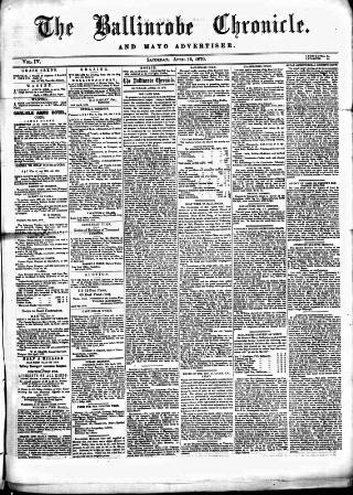 cover page of Ballinrobe Chronicle and Mayo Advertiser published on April 16, 1870
