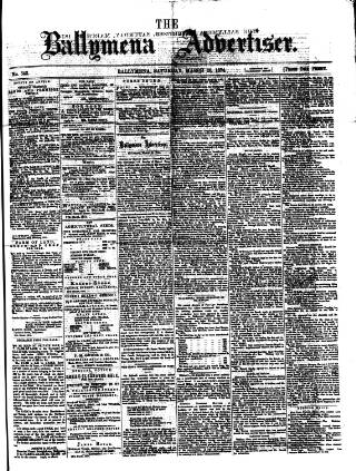 cover page of Ballymena Advertiser published on March 28, 1874