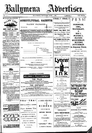 cover page of Ballymena Advertiser published on June 2, 1888