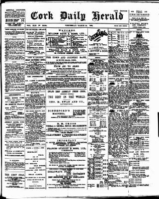 cover page of Cork Daily Herald published on March 29, 1899