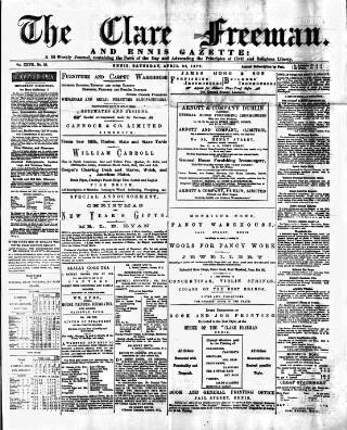 cover page of Clare Freeman and Ennis Gazette published on April 26, 1879