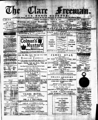cover page of Clare Freeman and Ennis Gazette published on April 27, 1881