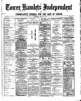 cover page of Tower Hamlets Independent and East End Local Advertiser published on April 25, 1874