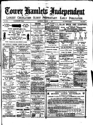 cover page of Tower Hamlets Independent and East End Local Advertiser published on March 1, 1879