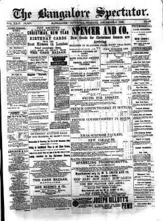 cover page of Bangalore Spectator published on December 3, 1892