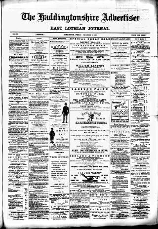 cover page of Haddingtonshire Advertiser and East-Lothian Journal published on December 2, 1887