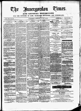 cover page of Invergordon Times and General Advertiser published on August 13, 1884