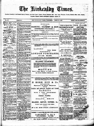 cover page of Kirkcaldy Times published on April 23, 1879