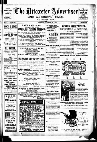cover page of Uttoxeter Advertiser and Ashbourne Times published on April 20, 1898