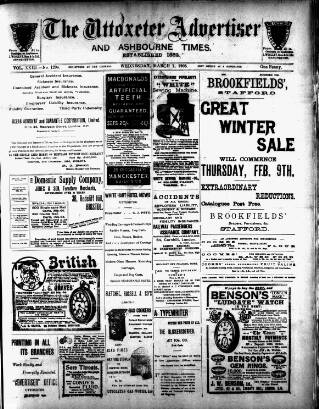 cover page of Uttoxeter Advertiser and Ashbourne Times published on March 1, 1905
