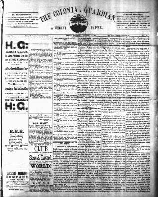 cover page of Colonial Guardian (Belize) published on August 13, 1887