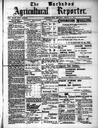 cover page of Barbados Agricultural Reporter published on April 24, 1911