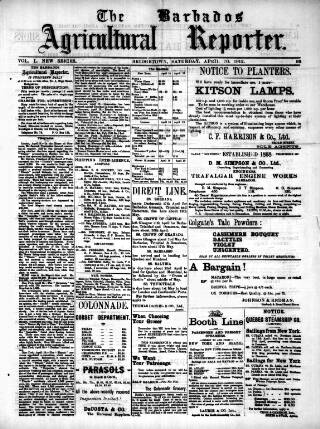 cover page of Barbados Agricultural Reporter published on April 20, 1912