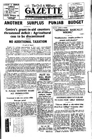 cover page of Civil & Military Gazette (Lahore) published on March 29, 1951