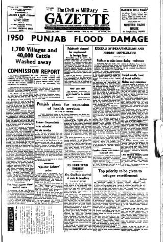 cover page of Civil & Military Gazette (Lahore) published on April 27, 1951