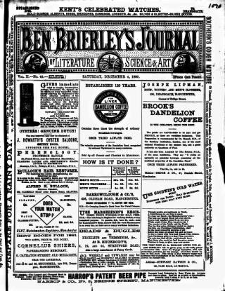 cover page of Ben Brierley's Journal published on December 4, 1880