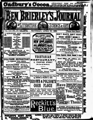 cover page of Ben Brierley's Journal published on April 27, 1889