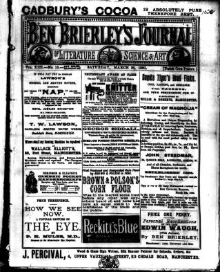 cover page of Ben Brierley's Journal published on March 28, 1891