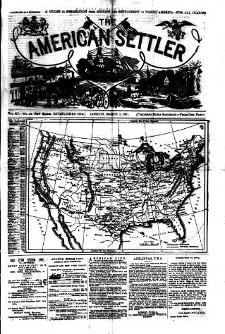 cover page of American Settler published on March 5, 1881