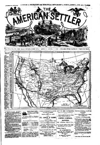 cover page of American Settler published on April 19, 1884