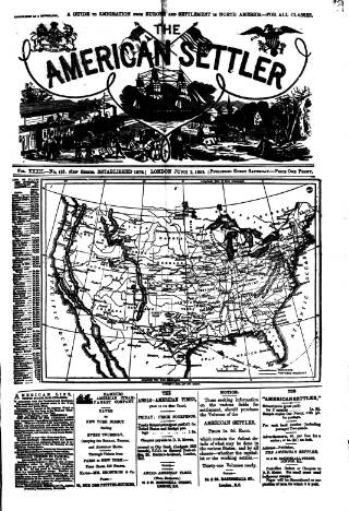 cover page of American Settler published on June 2, 1888