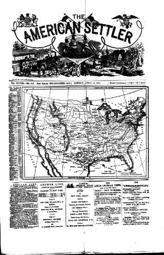 cover page of American Settler published on April 23, 1892